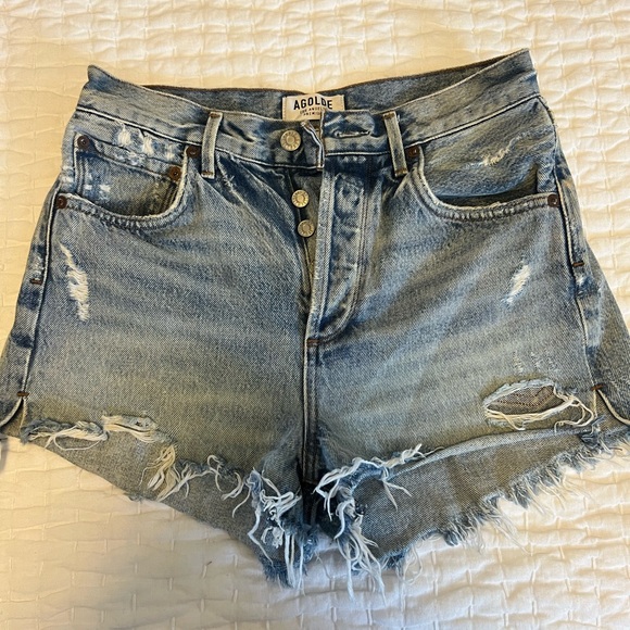 Agolde Women's Light Blue Distressed Jean Shorts - Picture 1 of 4